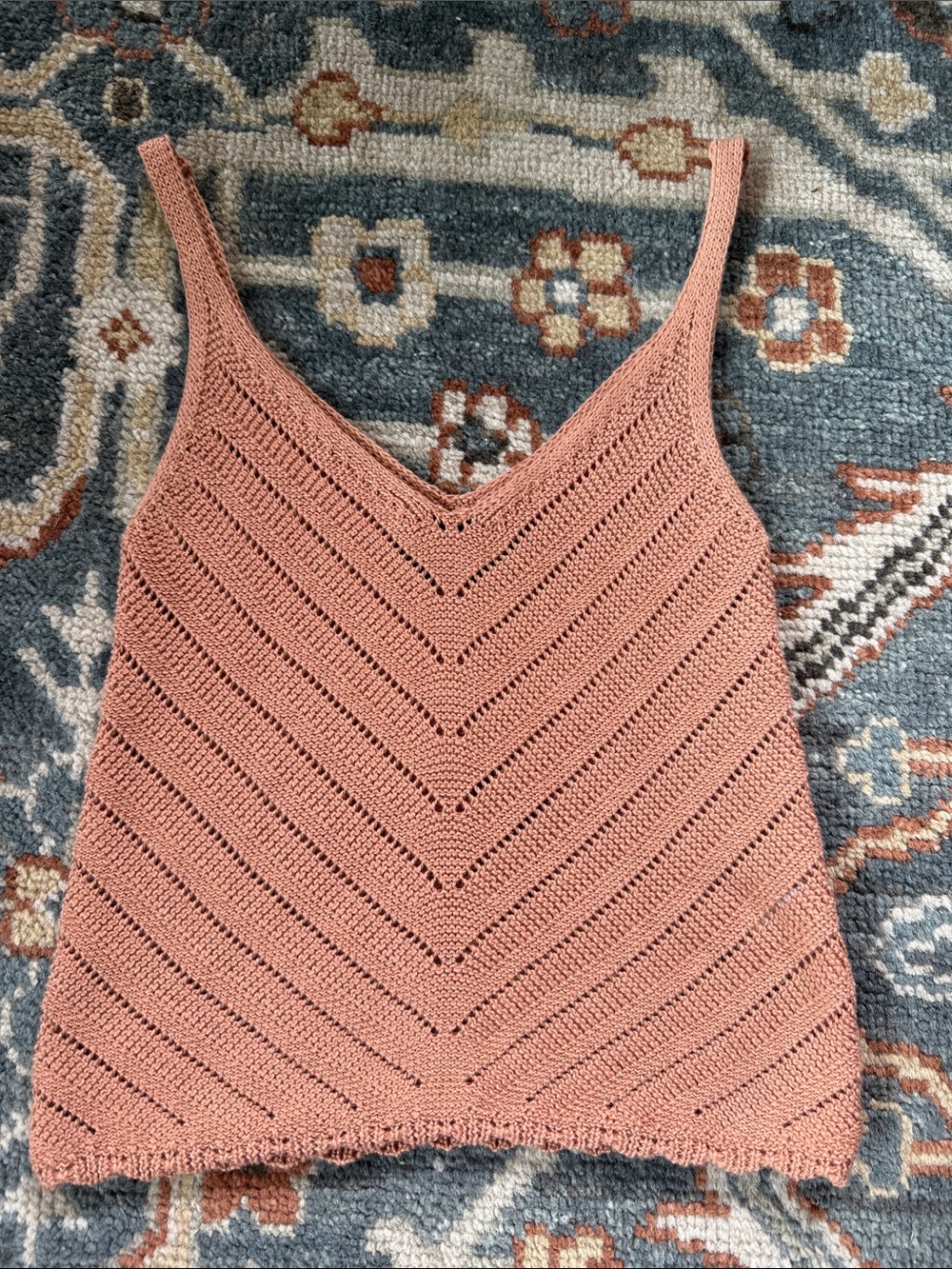 Crochet V-Neck Tank Top - Dusty Brown Rose